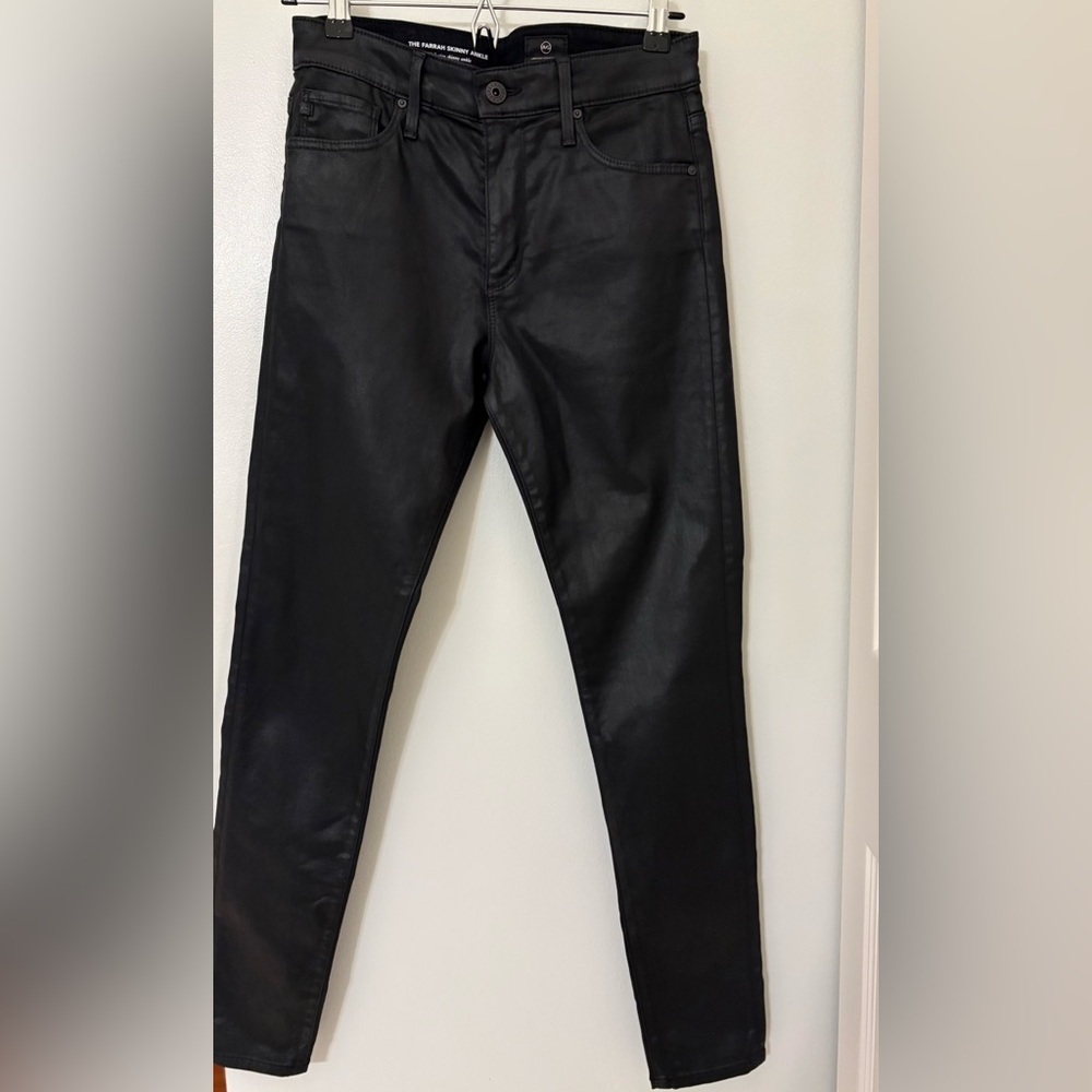AG Adriano Goldschmied Black Skinny Pants Faux Leather Size 27R